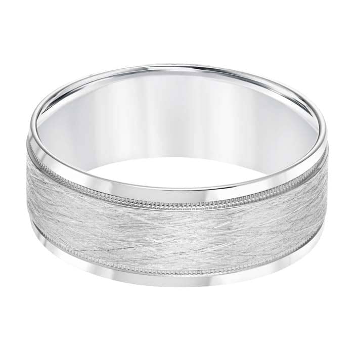 Goldman Men's 8MM Wedding Band with Wire Finish and Polished Edge in 14K White Gold