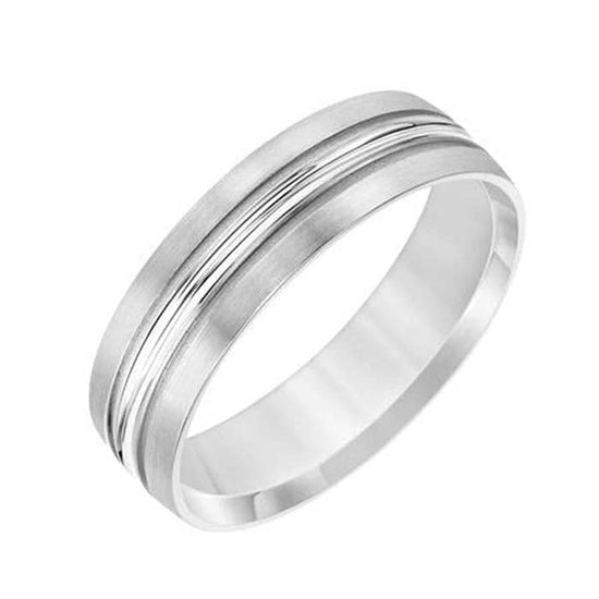 Load image into Gallery viewer, Goldman 6MM Men&amp;#39;s Flat Wedding Band in Platinum with Satin Finish and Ribbed High Polished Center
