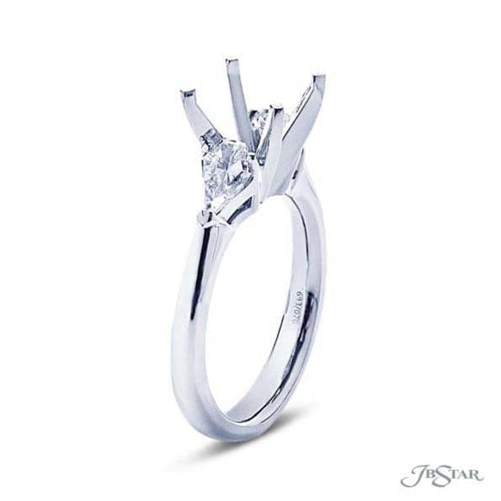 J B Star 3-Stone Round Engagement Ring Semi-Mounting with Kite Shaped Diamonds in Platinum