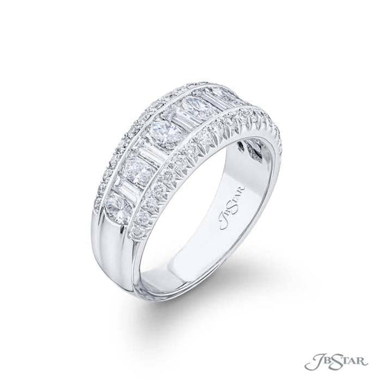 J B Star Marquise/Baguette Tapered Channel Band in Platinum