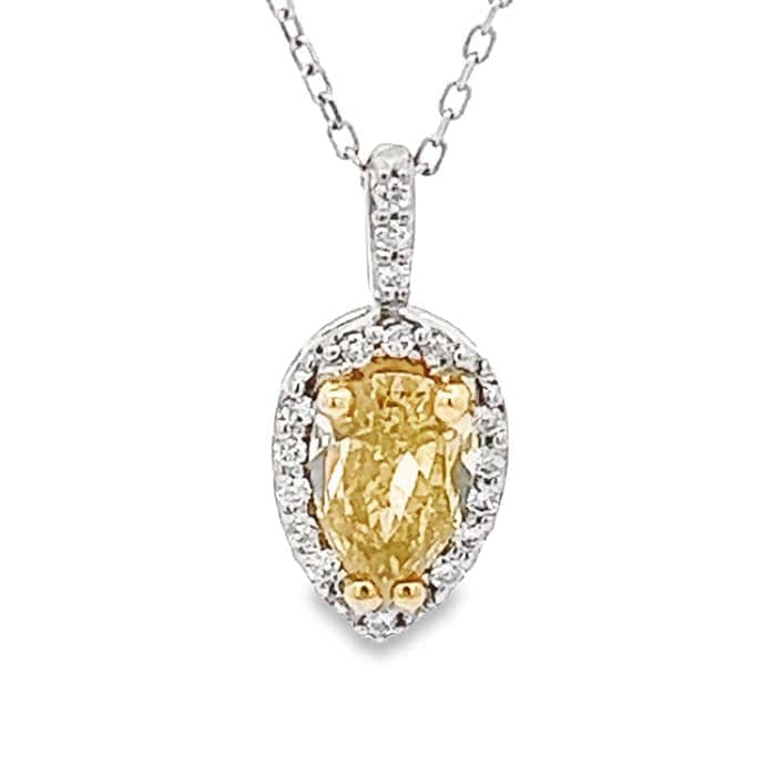 Load image into Gallery viewer, Mountz Collection Sunshine Elegance Upside-Down Pear Shaped Diamond Pendant in 14K White Gold and 18K Yellow Gold
