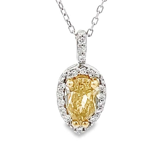 Load image into Gallery viewer, Mountz Collection Sunshine Elegance Upside-Down Pear Shaped Diamond Pendant in 14K White Gold and 18K Yellow Gold
