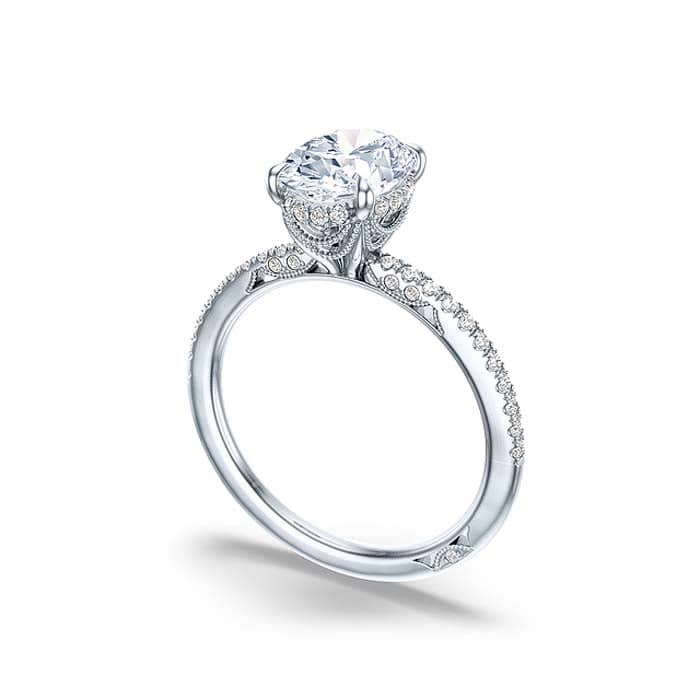 Load image into Gallery viewer, Tacori &amp;quot;Simply Tacori&amp;quot; Oval Soliatire Engagement Ring with Diamond Shoulders in 18K White Gold
