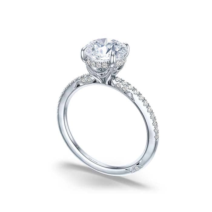 Load image into Gallery viewer, Tacori &amp;quot;Simply Tacori&amp;quot; Round Soliatire Engagement Ring with Diamond Shoulders in 18K White Gold
