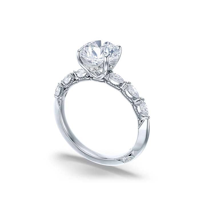 Tacori "Sculpted Crescent" Engagement Ring Semi-Mount with Pear-shaped Diamond Shoulders in 18K White Gold