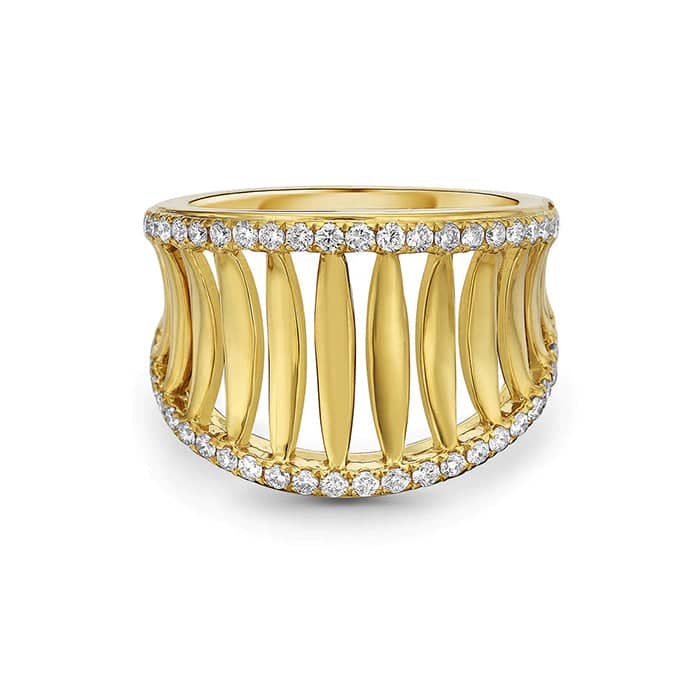 Charles Krypell Birdcage Ring with Diamonds in 18K Yellow Gold