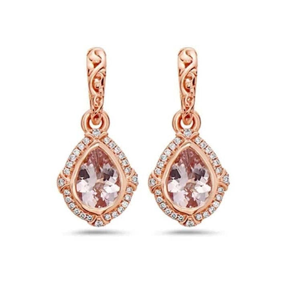 Charles Krypell Pastel Collection Morganite and Diamond Earrings in 18K Rose Gold