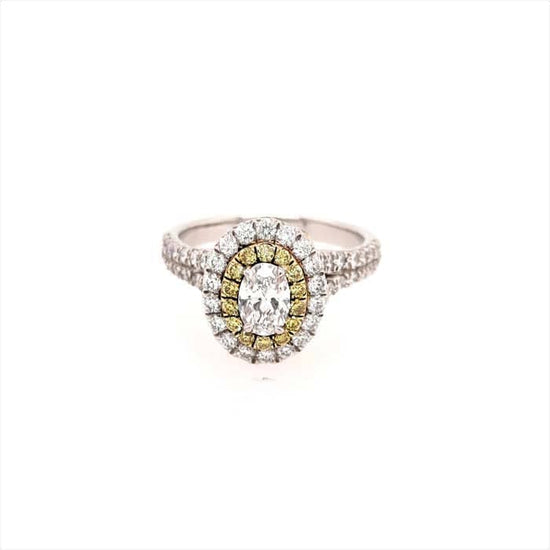 Charles Krypell "Precious Pastel" Oval Double Halo Ring with White and Yellow Diamonds in Platinum and 18K Yellow Gold