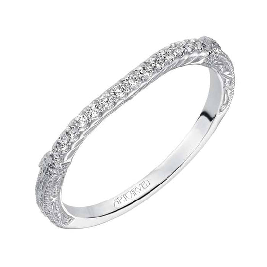 Artcarved "Angelina" .12TW Diamond Curved Wedding Band in 14K White Gold