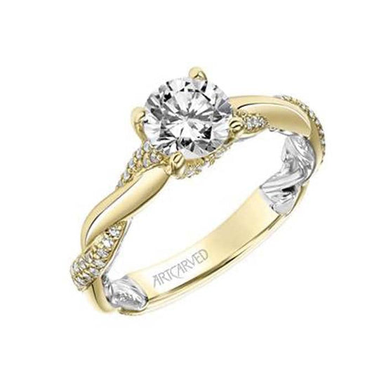Load image into Gallery viewer, ArtCarved &amp;quot;Starla&amp;quot; Lyric Collection Pave&amp;#39; Twist Engagement Ring Semi-Mounting in  14K Yellow and White Gold
