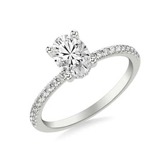Load image into Gallery viewer, Mountz Collection .70ct Oval Center Classic Diamond Engagement Ring in 14K White Gold

