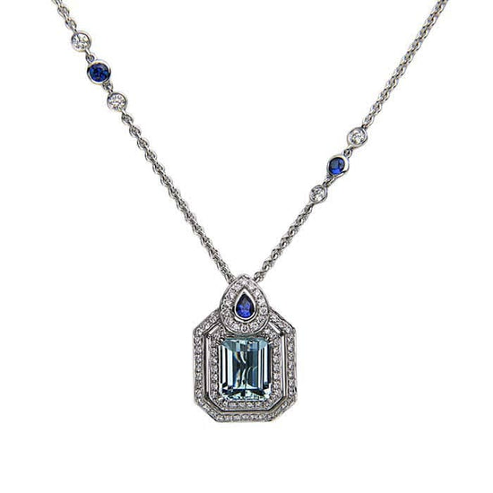Load image into Gallery viewer, Charles Krypell  &amp;quot;Pastel Collection&amp;quot; Emerald Cut Aquamarine Pendant in 18K White Gold
