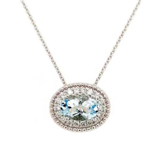 Load image into Gallery viewer, Charles Krypell Aquamarine and Diamond Halo Pendant in 18K White Gold
