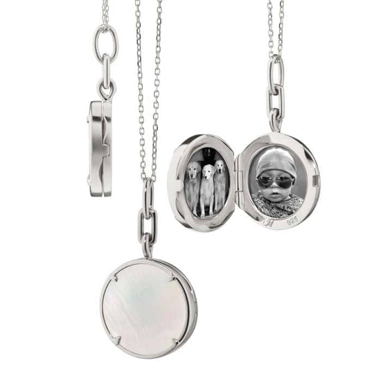 Load image into Gallery viewer, Monica Rich Kosann Mother of Pearl Round &amp;quot;Brooke&amp;quot; Locket in Sterling Silver
