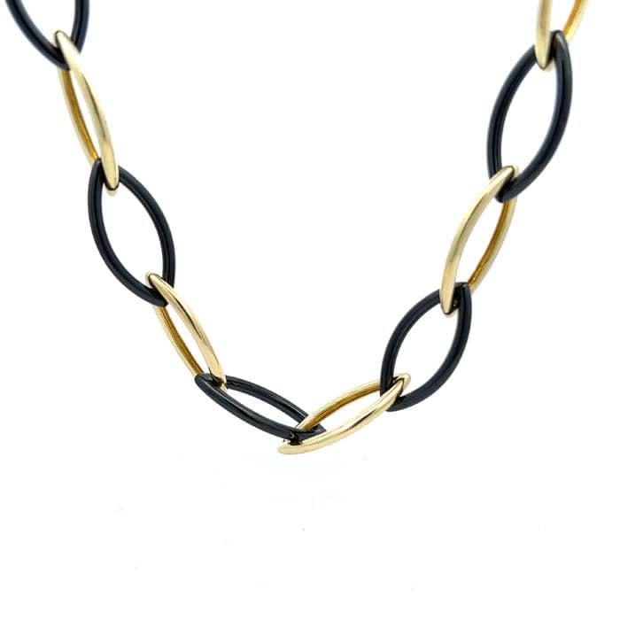 Charles Krypell 17" Marquise Black Céramique and 18K Yellow Gold Necklace