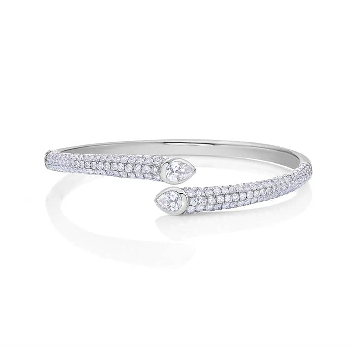 Load image into Gallery viewer, Charles Krypell Precious Pastel Pear Bypass Cuff Bracelet in 18K White Gold
