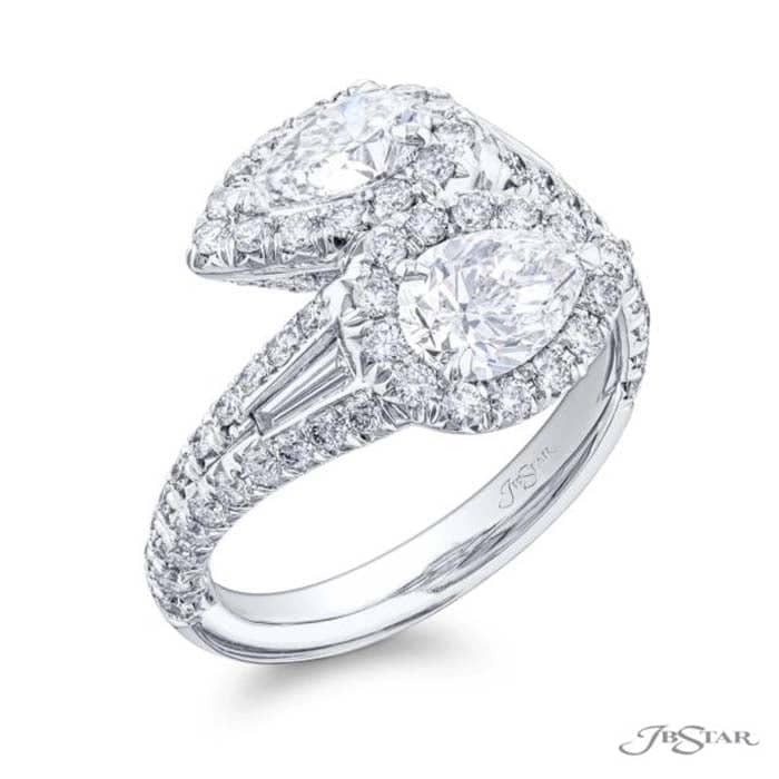 J B Star Twogether Bypass Pear Diamond Ring in Platinum