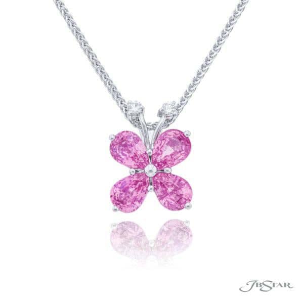 J B Star Pink Sapphire Butterfly Necklace in Platinum