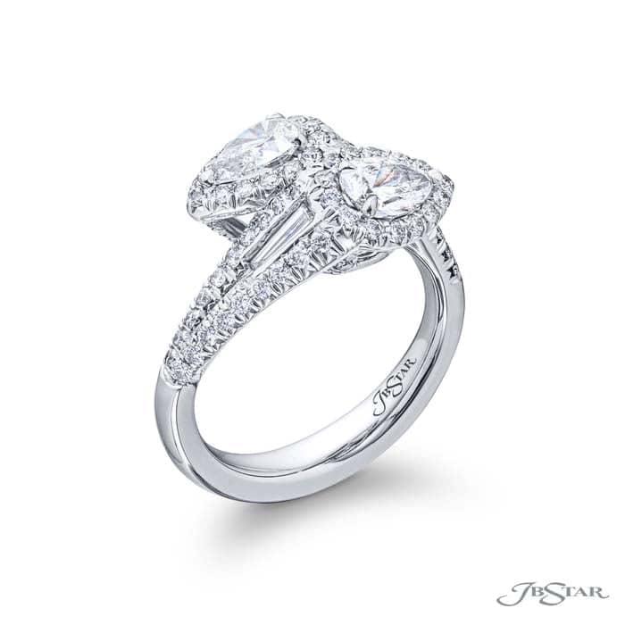 J B Star Two-Stone Pear Shaped Bypass Ring in Platinum