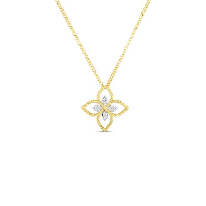 Roberto Coin Principessa 18K Yellow and White Gold Diamond Flower Necklace