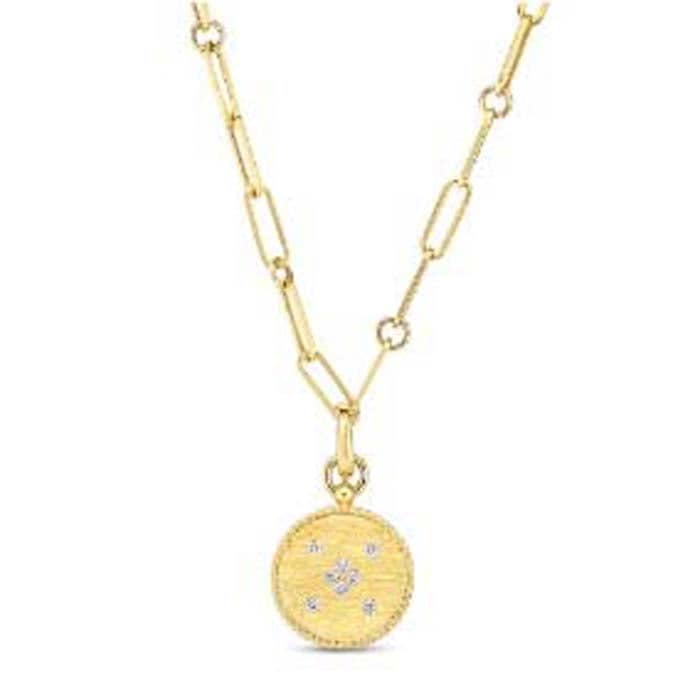 Roberto Coin Venetian Princess Satin Finish Small Medallion on a Paper-Clip Chain in 18K Yellow Gold