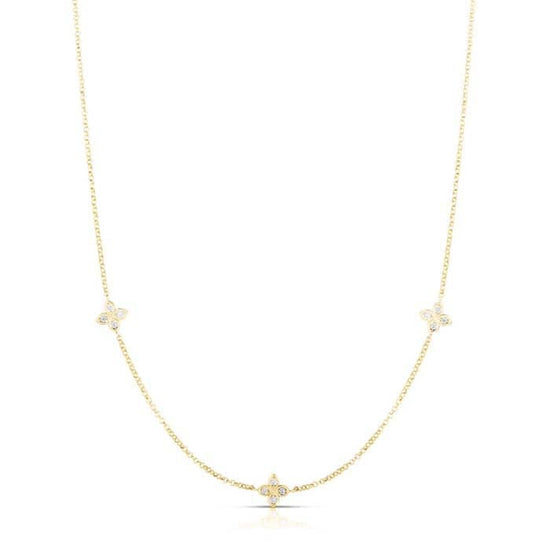 Roberto Coin Diamond Love by the Inch 3-Station Flower Necklace in 18K Yellow Gold