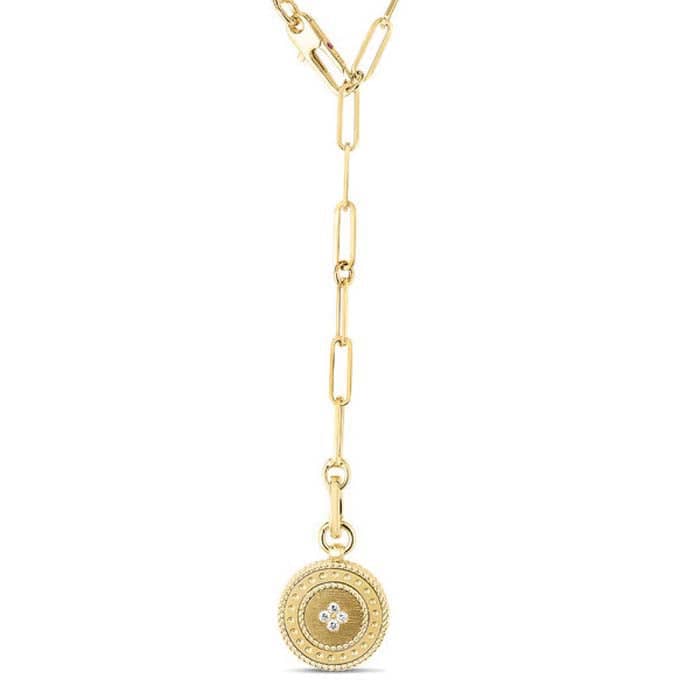 Roberto Coin Venetian Princess Small Medallion Necklace on a Paper-Clip Chain in 18K Yellow Gold