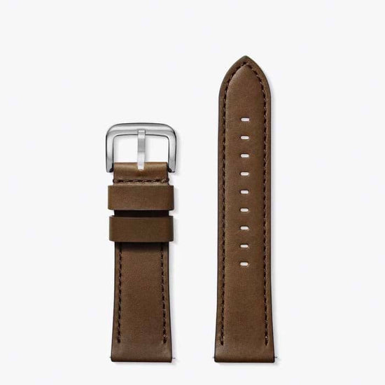 Shinola 24MM Regular Length Quick Release Dark Nut Brown Aniline Leather Watch Strap with Stainless Buckle