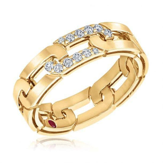 Load image into Gallery viewer, Roberto Coin Navarra Slim Ring Band With Diamonds in 18K Yellow Gold
