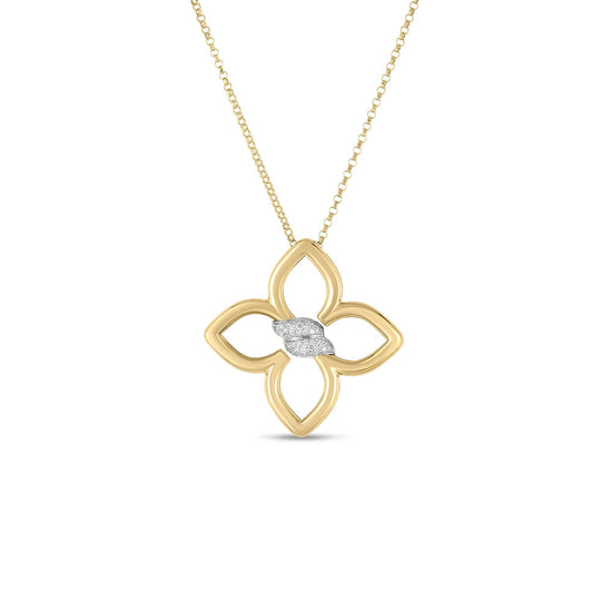 Load image into Gallery viewer, Roberto Coin Cialoma Medium Diamond Flower Necklace in 18K Yellow and White Gold
