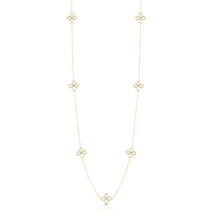 Roberto Coin Cialoma Diamond Flower Station Long Necklace in 18K Yellow and White Gold
