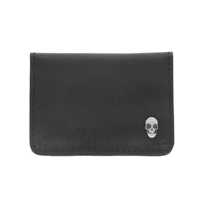 King Baby Horizontal Bifold Card Holder Wallet With Skull in Sterling Silver and Black Leather