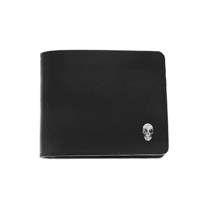 King Baby Horizontal Card Holder Wallet With Skull in Sterling Silver and Black Leather