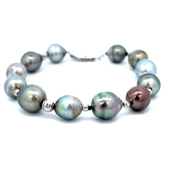 Load image into Gallery viewer, Mountz Collection 7&amp;quot;  8-10mm Tahitian Pearl Bracelet in 14K White Gold
