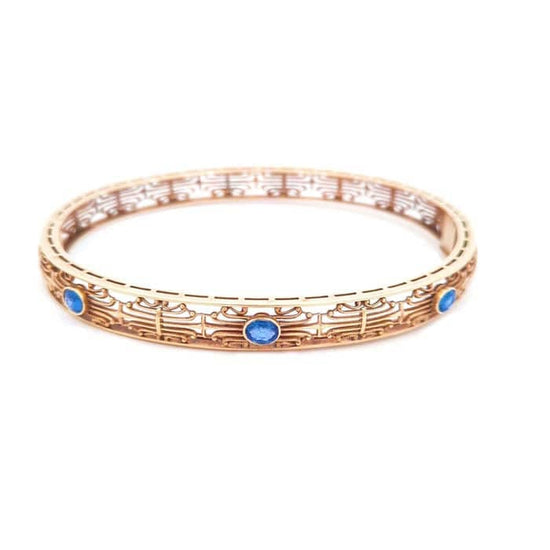 Estate Bangle Bracelet with Sapphires in 14K Yellow Gold