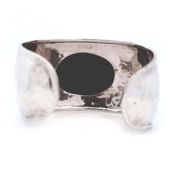 Estate Black Onyx Hammered Cuff Bracelet in Sterling Silver