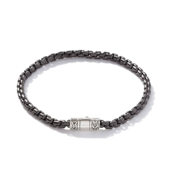 John Hardy Mens 4MM Box Chain Bracelet in Sterling Silver with Black PVD Plating