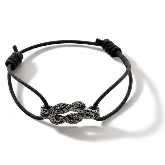 John Hardy Love Knot Black Cord Bracelet in Sterling Silver with Black Rhodium