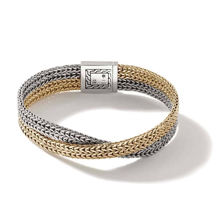 John Hardy Rata Double Row Bracelet in Sterling Silver and 18K Yellow Gold