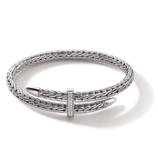 John Hardy Spear Collection Diamond Bypass Flex Cuff in Sterling Silver