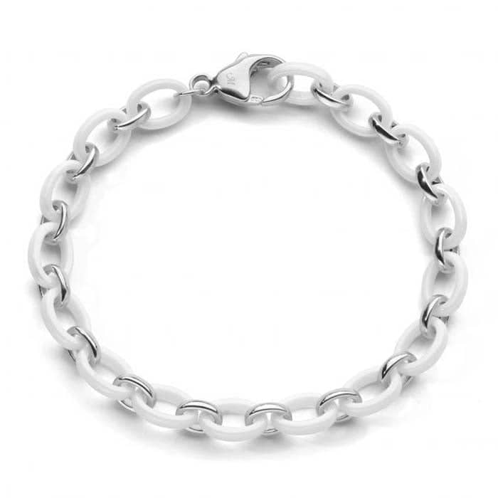 Monica Rich Kosann  "Audrey" Alternating Link Bracelet in Sterling Silver and White Ceramic