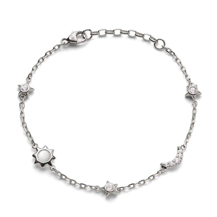 Monica Rich Kosann Sun, Moon and Stars 7" Bracelet with White Sapphire and Moonstone in Sterling Silver
