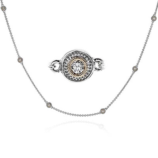 Load image into Gallery viewer, Simon G. 18&amp;quot; Double Milgrain Diamond by the Yard Necklace in 18K White and Rose Gold
