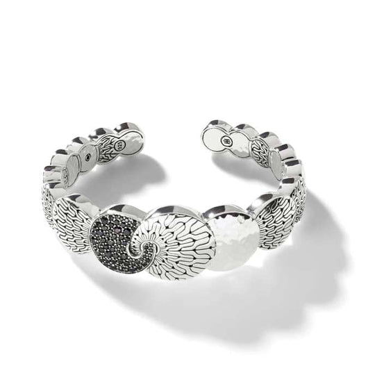 JohnHardy Classic Chain Hammered Kick Cuff with Black Sapphire in Sterling Silver