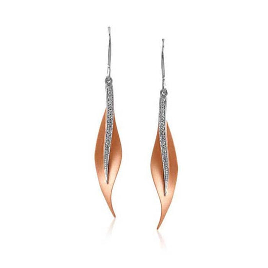 Simon G Garden Collection Diamond Leaf Drop Earrings in 18K Rose and White Gold
