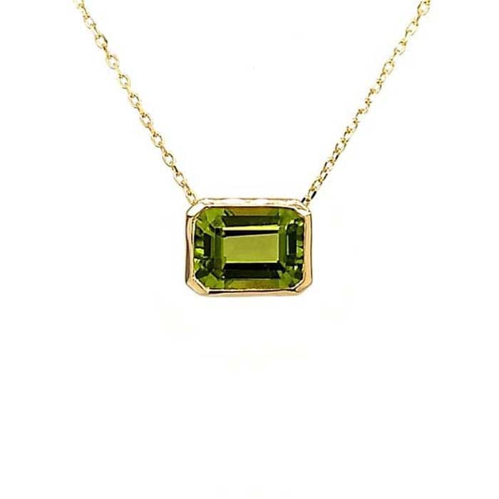 Load image into Gallery viewer, Mountz Collection Emerald Cut Peridot Pendant in 14K Yellow Gold
