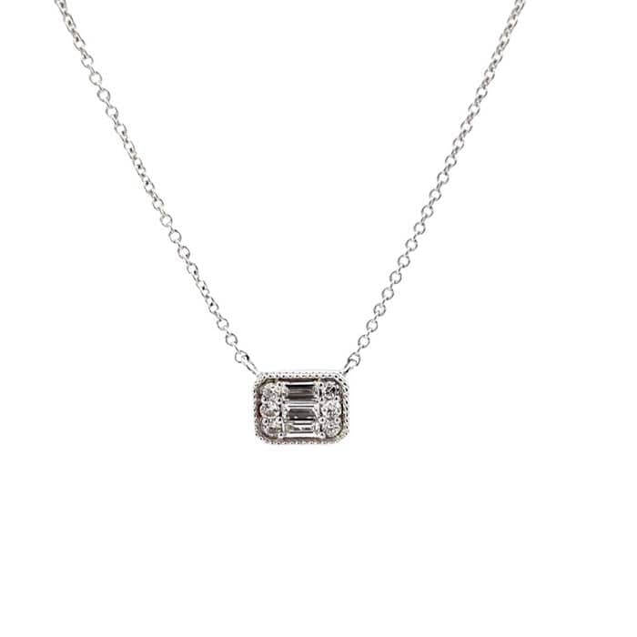 Load image into Gallery viewer, Mountz Collection Baguette and Round Diamond Pendant Necklace in 14K White Gold
