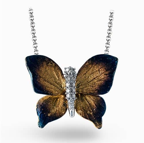 Simon G. Organic-Allure Collection Butterfly Pendant in 18K Yellow and White Gold with .09CTW Diamonds