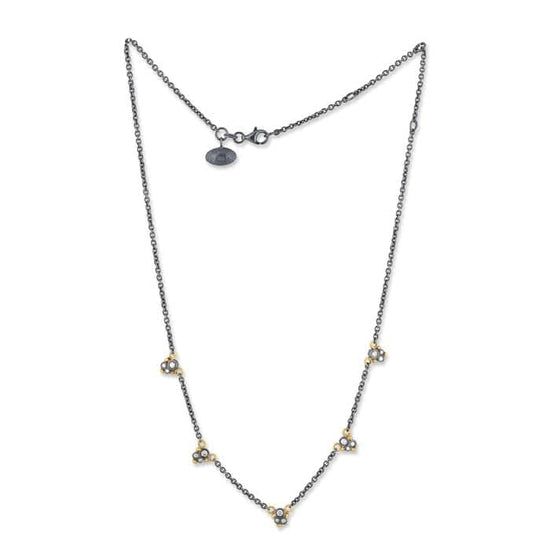 Load image into Gallery viewer, Dylan Five Station Necklace with Diamonds in Oxidized Sterling Silver and 24K Yellow Gold
