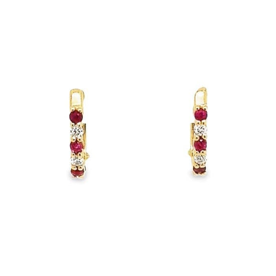 Mountz Collection Ruby and Diamond Huggie Earrings in 14K Yellow Gold